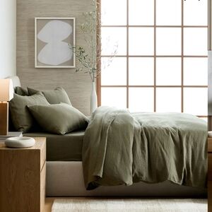 Quince European Linen Duvet Cover King Cal King Dusty Olive NWT